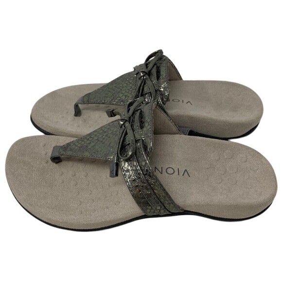 NEW Vionic Amaya Women's Size 6W Wide Sandals Shoes Gray Snake Print Flip Flop - Picture 6 of 13